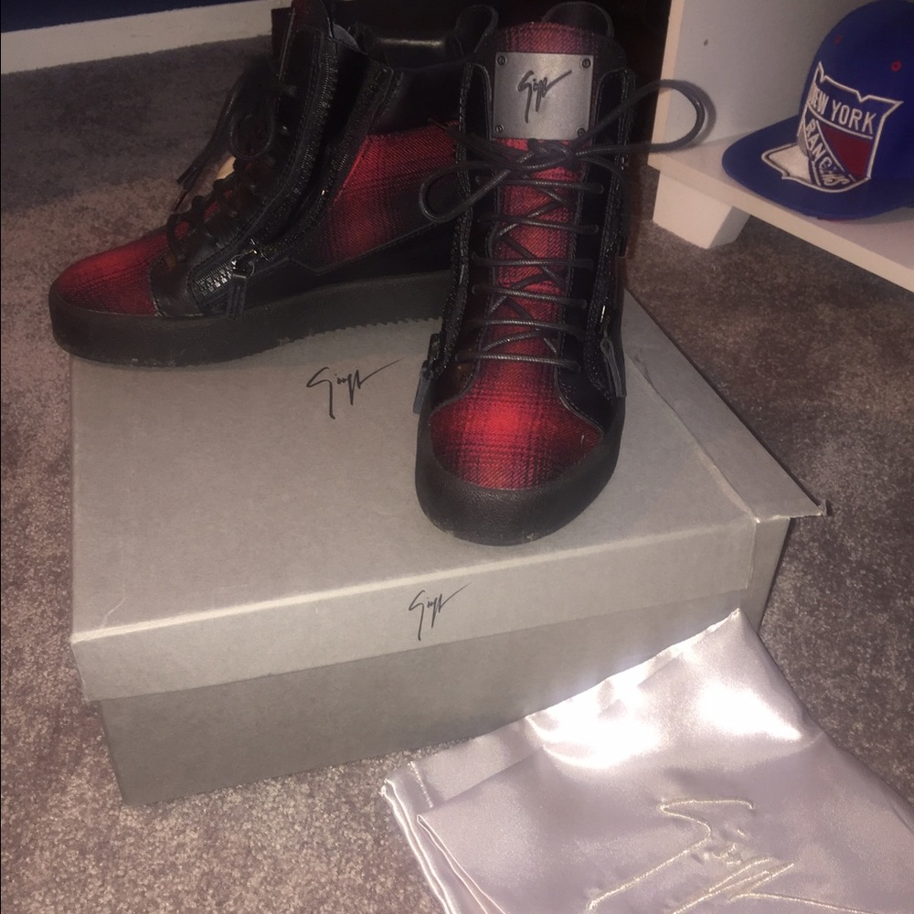 Red plaid guiseppe zanotti sneakers worn ONCE