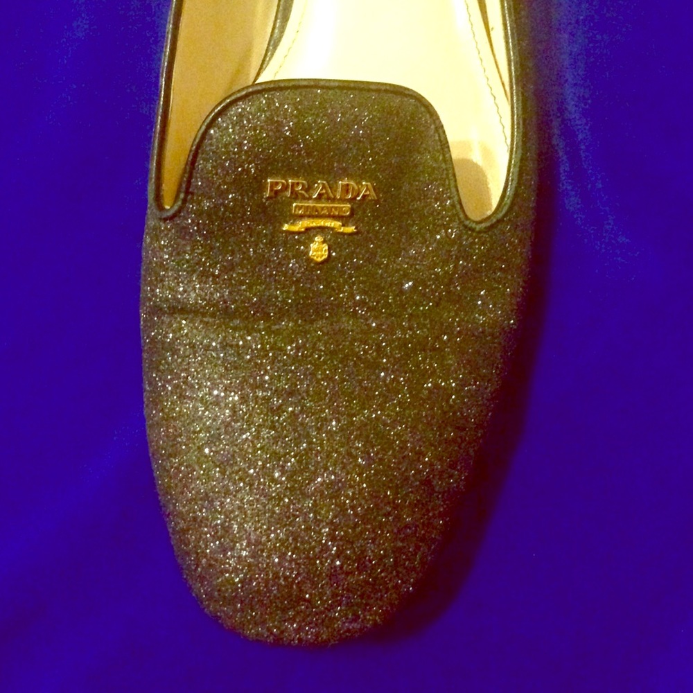 Prada black gray  lux Logo loafers flats 7.5 7 1/2