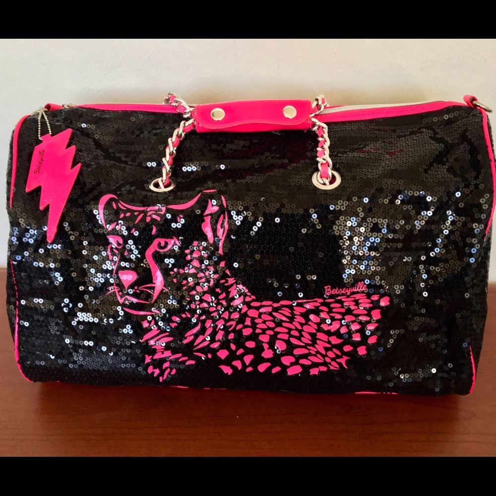 Betseyville Black Cheetah Sequin Duffel Bag