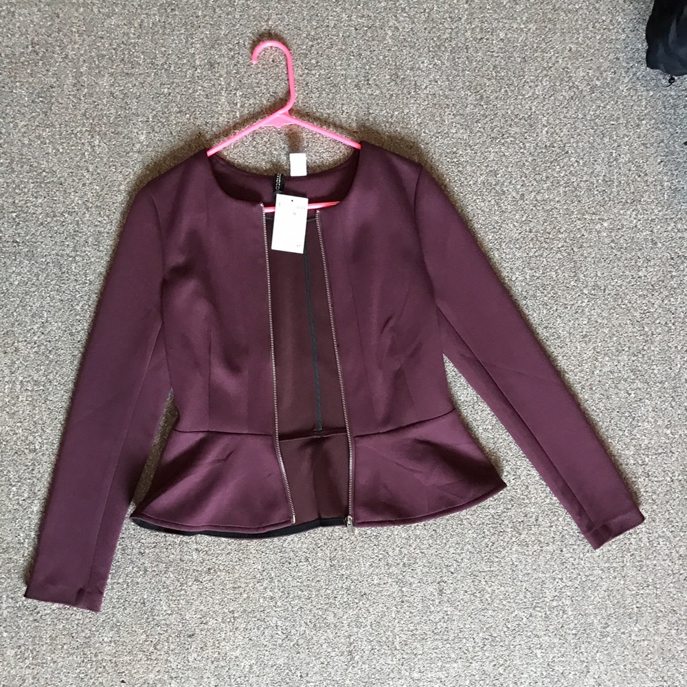 Maroon peplum jacket.