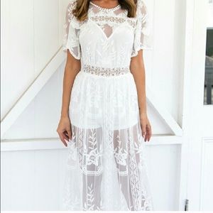 Mura boutique white lace open back maxi