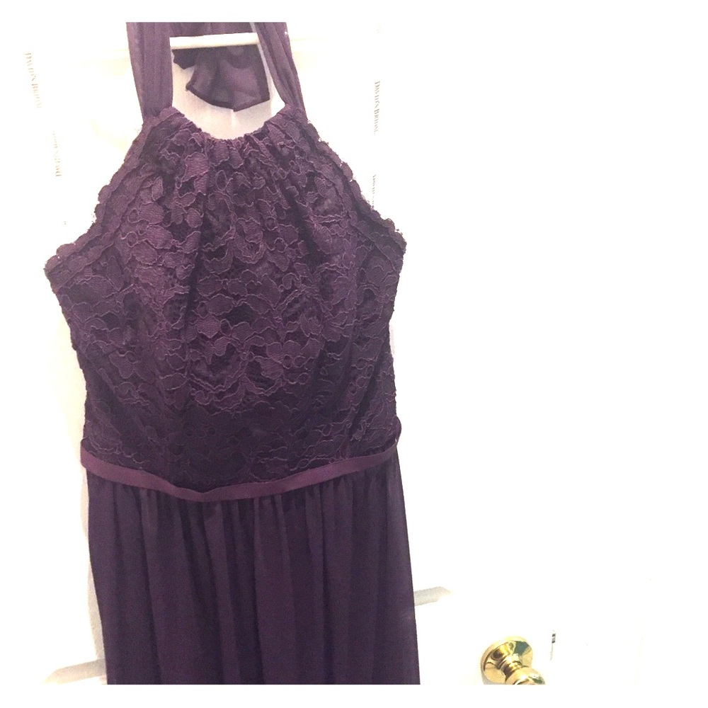 Davids bridal short halter lace and mesh dress