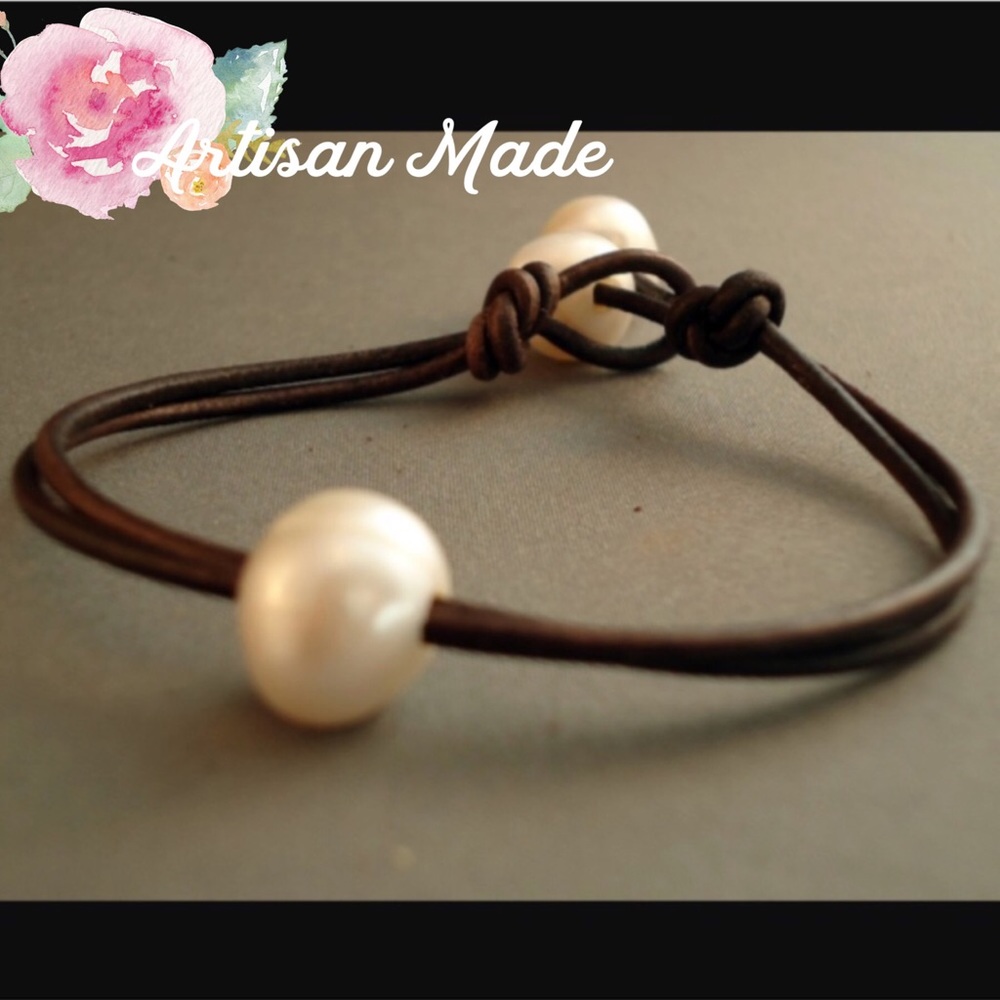 NEW Leather Pearl Minimalist Knot Bracelet