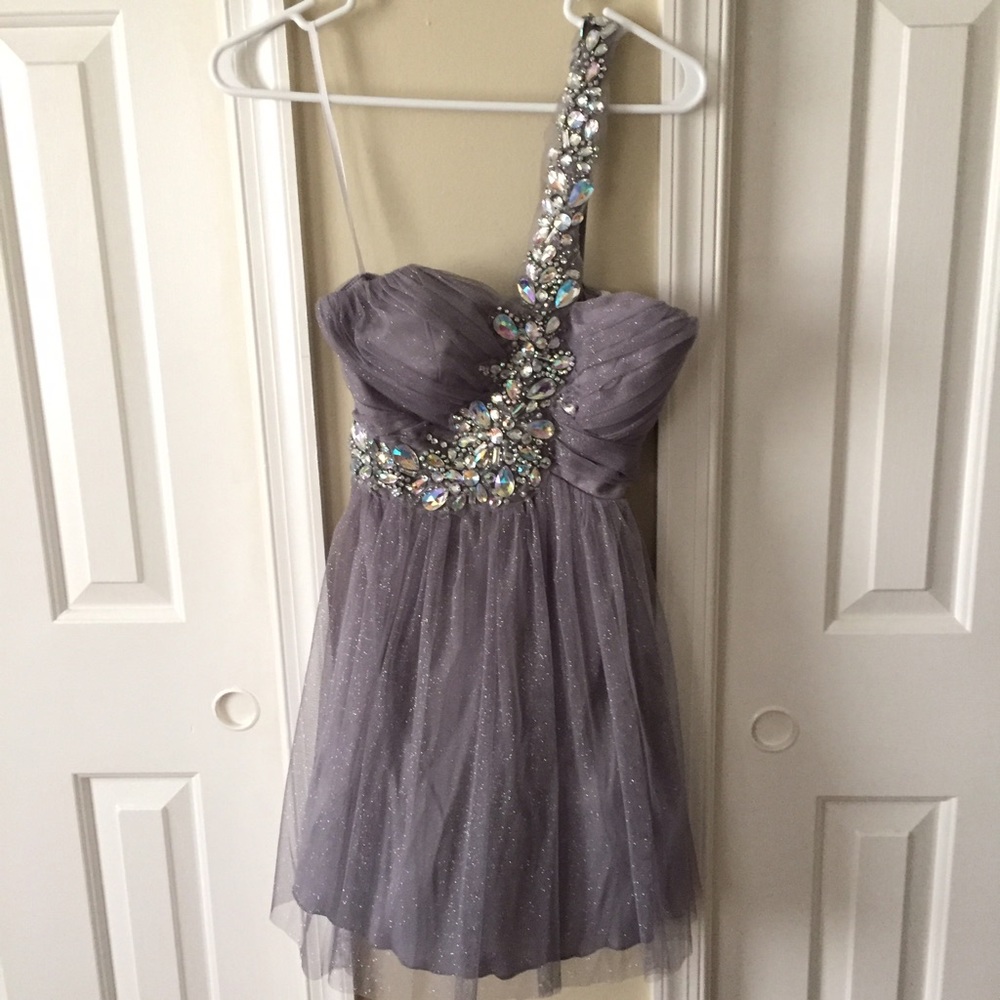 Beaded Silver One Shoulder Formal Dress