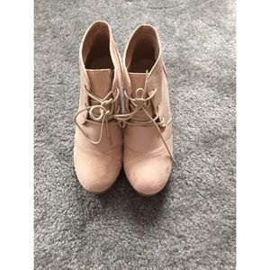 nude wedge booties, size 8.5 NWOT