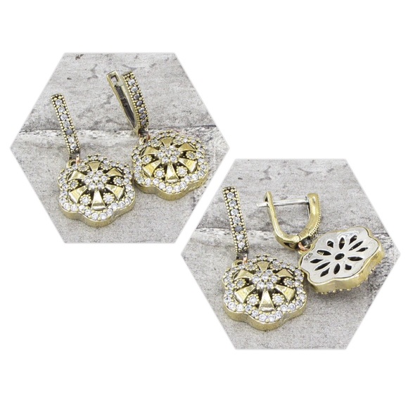 925 STERLING SILVER FLORAL DROP EARRINGS 9g - Picture 2 of 4