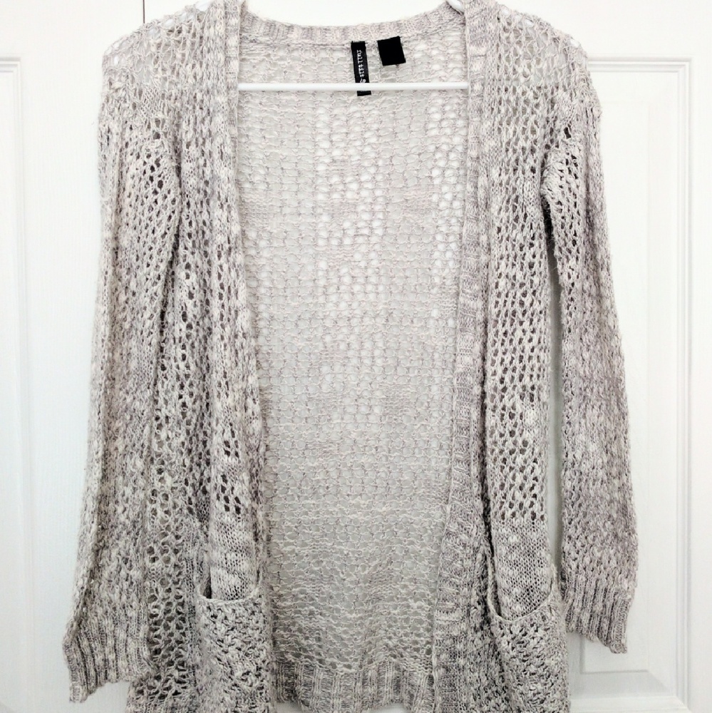 Full Tilt White and Grey Thin Knit Cardigan