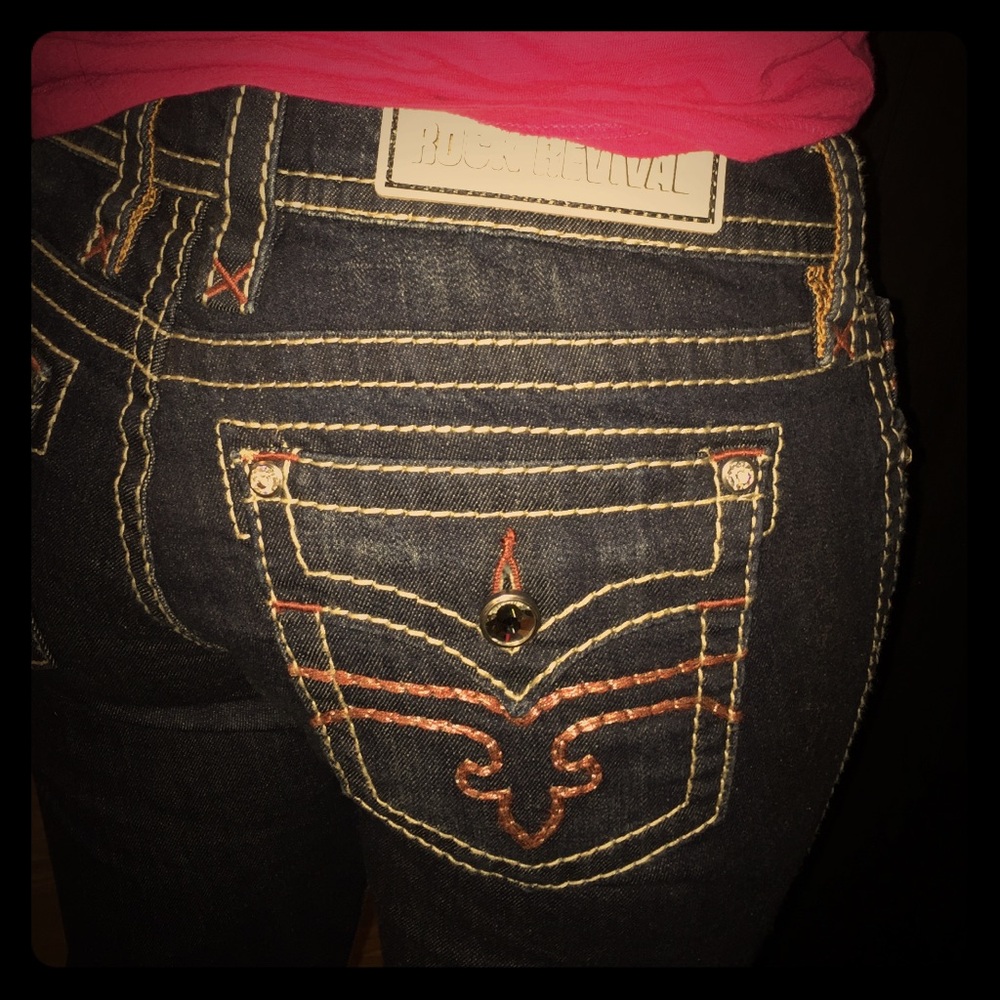 Rock Revival Easy Boot jeans in dark blue w red