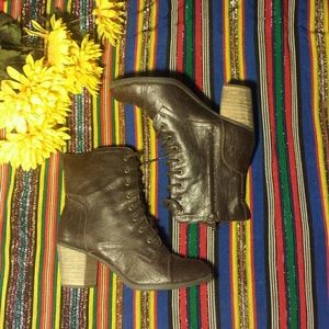 Brown combat lace-up heel bootie