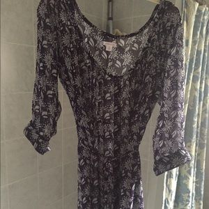 Purple Floral Flowy Button Up Blouse