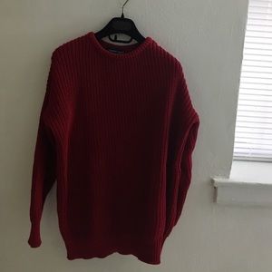 Red AMERICAN APPAREL FISHERMAN SWEATER JUMPER -L