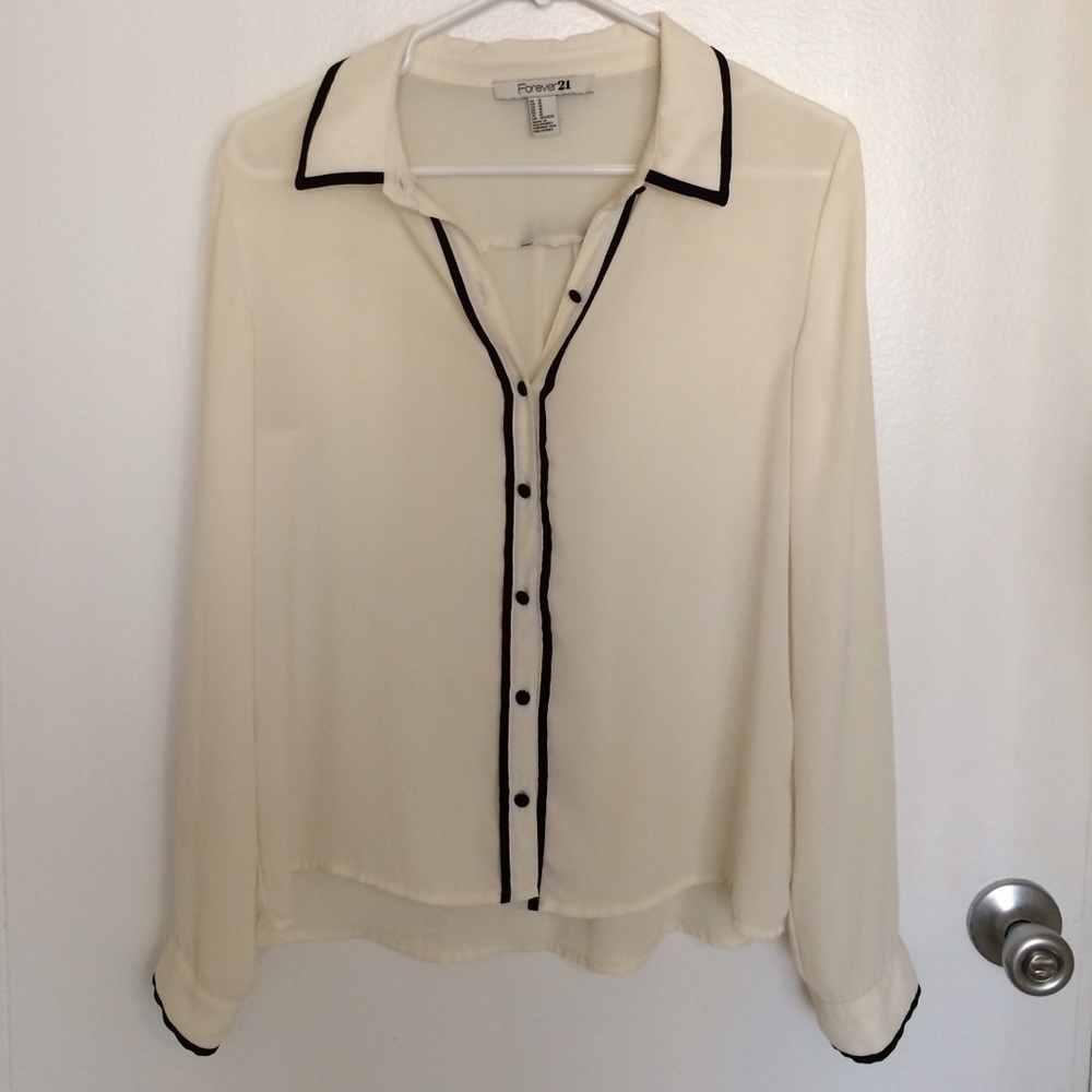 Black and Cream Forever 21 Blouse