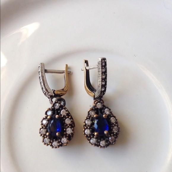 925 SILVER VINTAGE TEAR DROP EARRINGS 6g - Picture 2 of 4