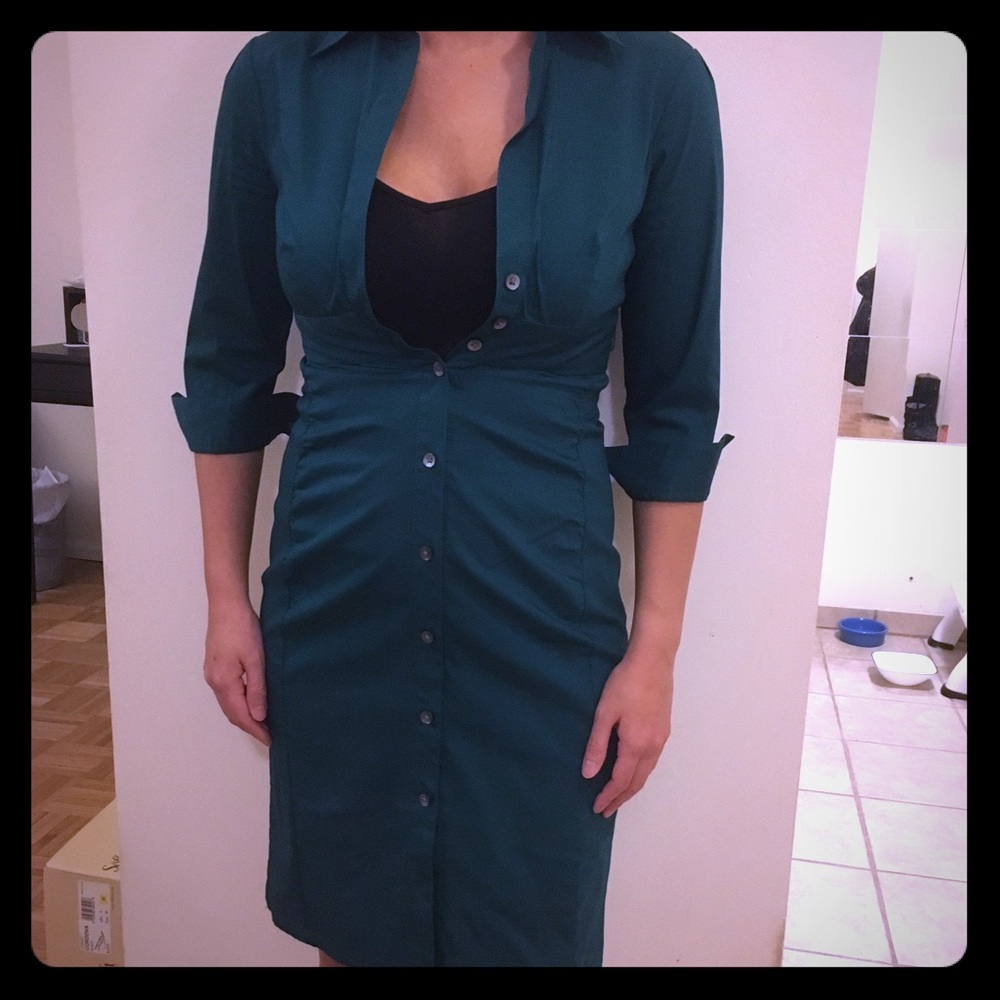 EXPRESS emerald green button down dress