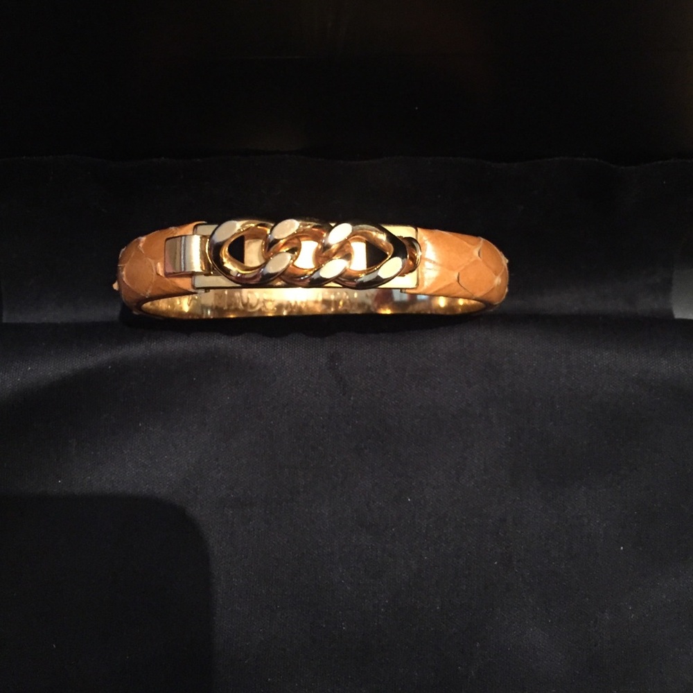 Yellow snake skin print bracelet with gold detail