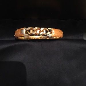 Yellow snake skin print bracelet with gold detail