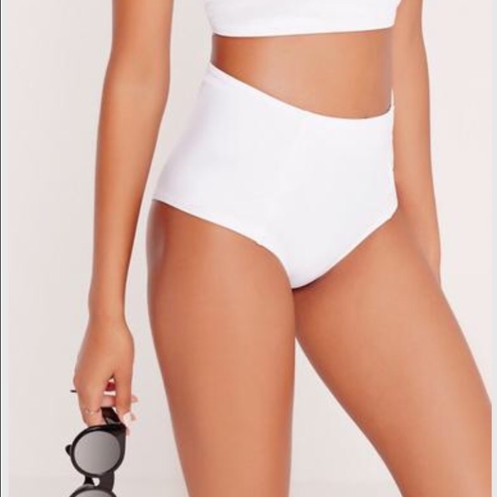 Missguided white high waisted bathing suit bottoms