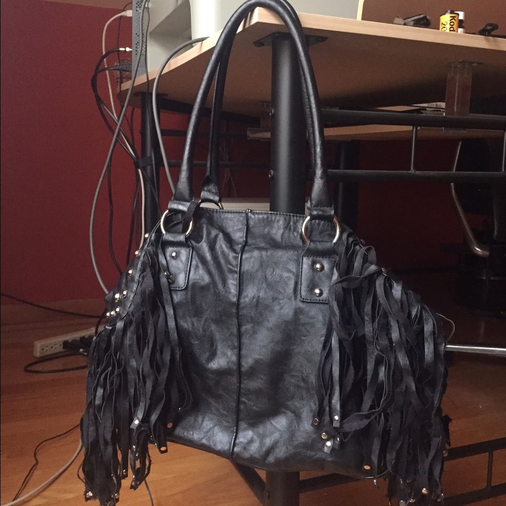Faux Leather Studded Tassle Handbag
