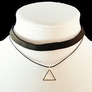 Gold Triangle Charm Choker Necklace (black)