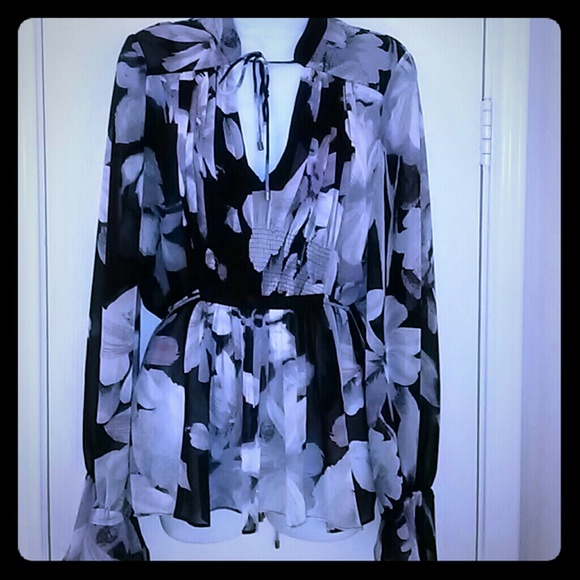Adrianna Papell Tops - Adrianna Floral Sheer boho peasant tie neck blouse Adrianna Papell Tops - Adrianna Floral Sheer boho peasant tie neck blouse