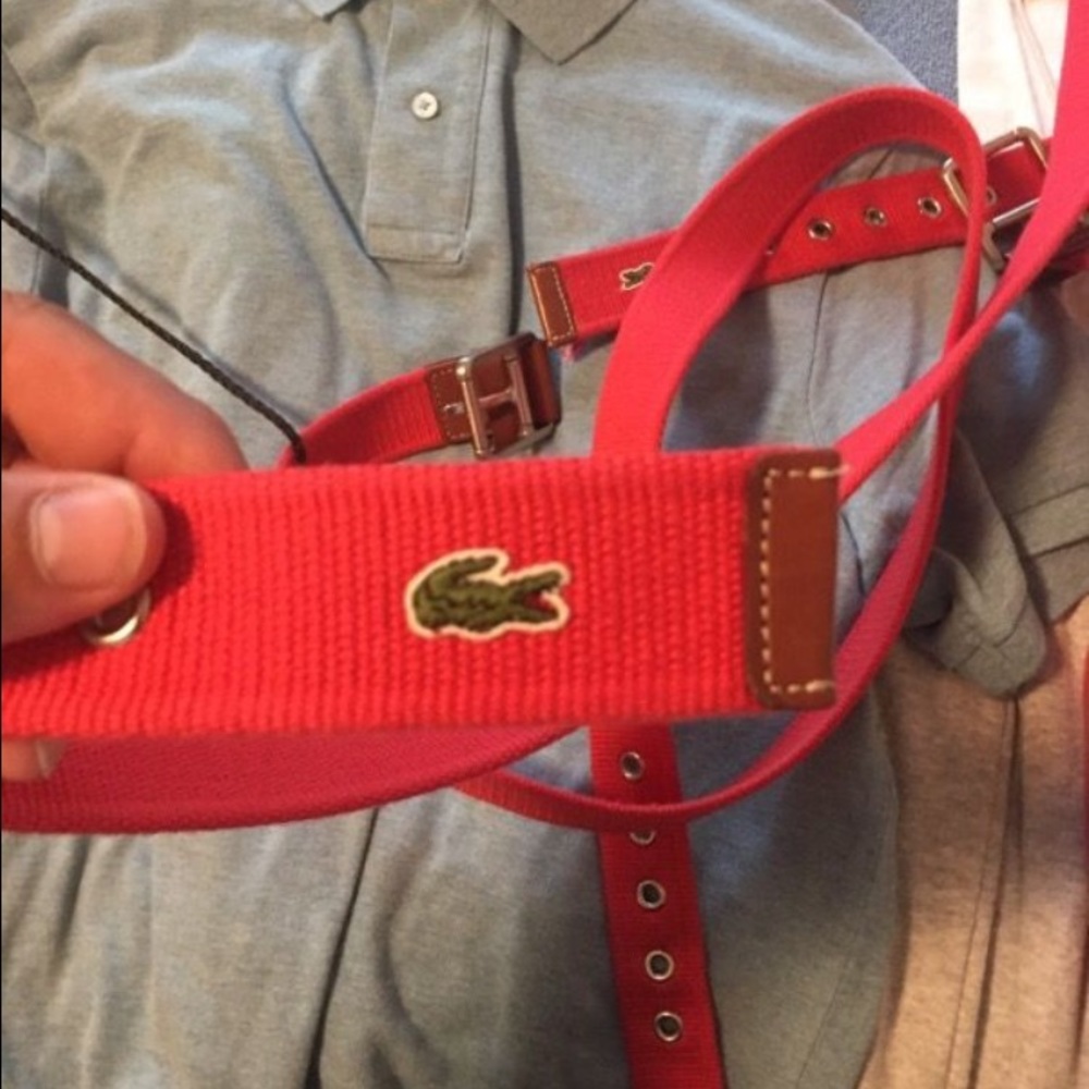 Lacoste red belt with light brown leather tips