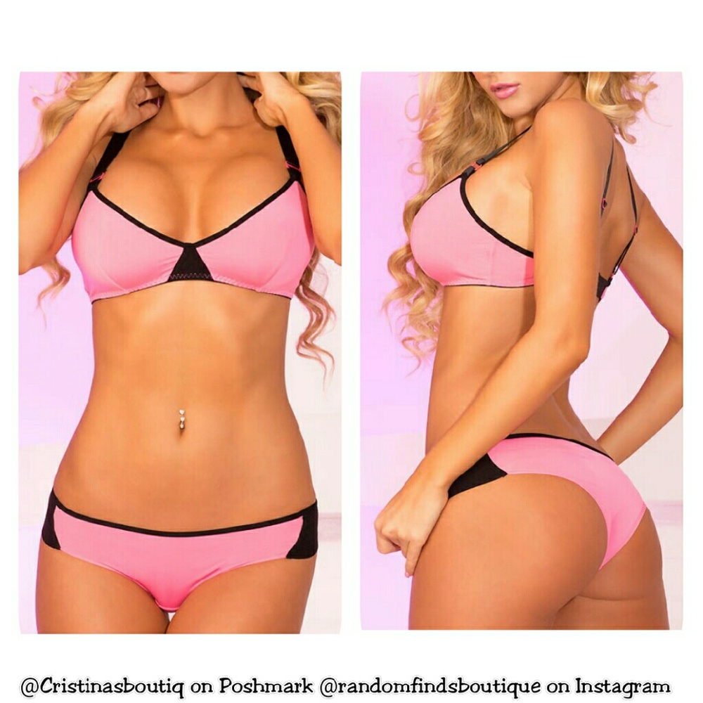 2 PC pink black sporty bra & panty set lingerie M/L