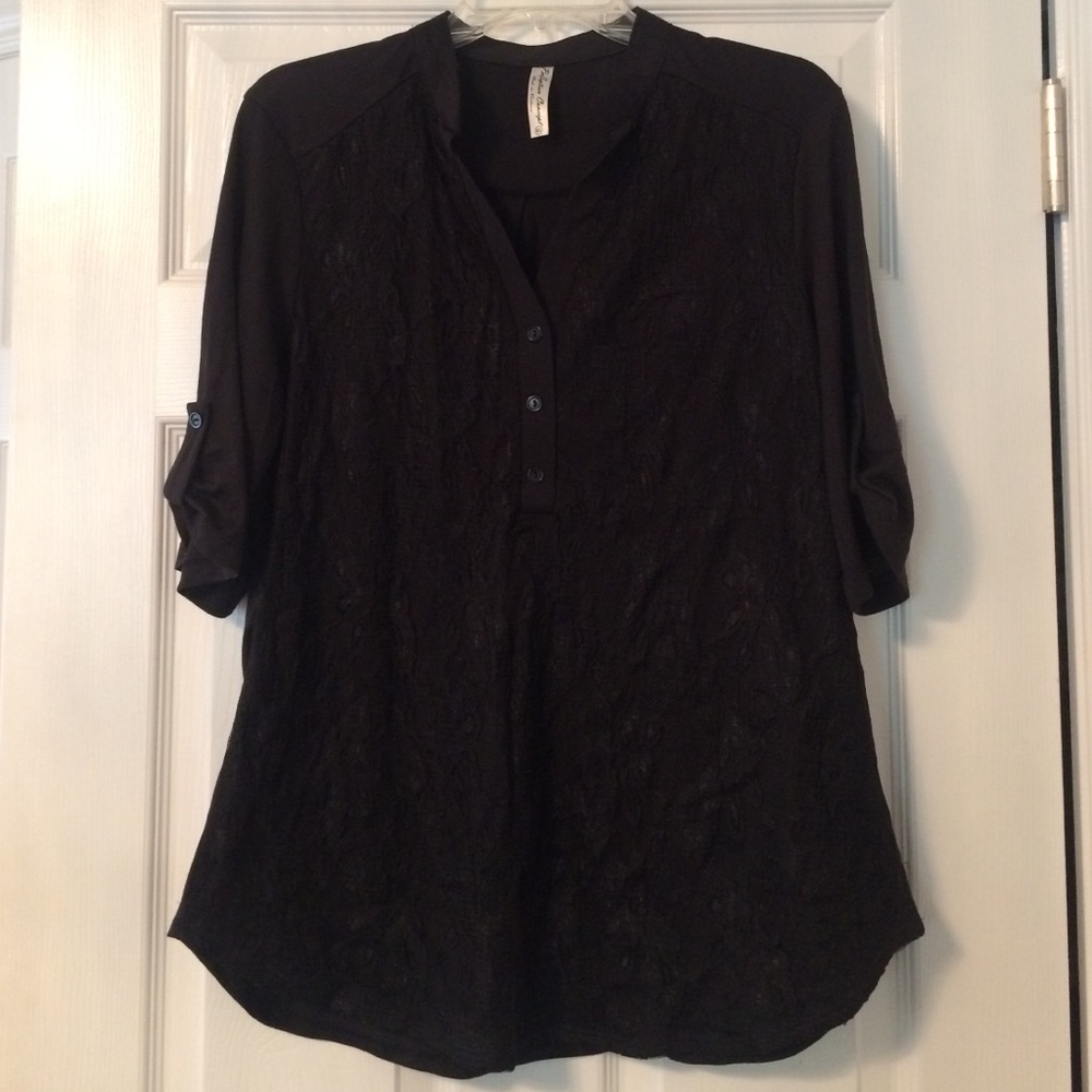 Black Top with Lace Overlay