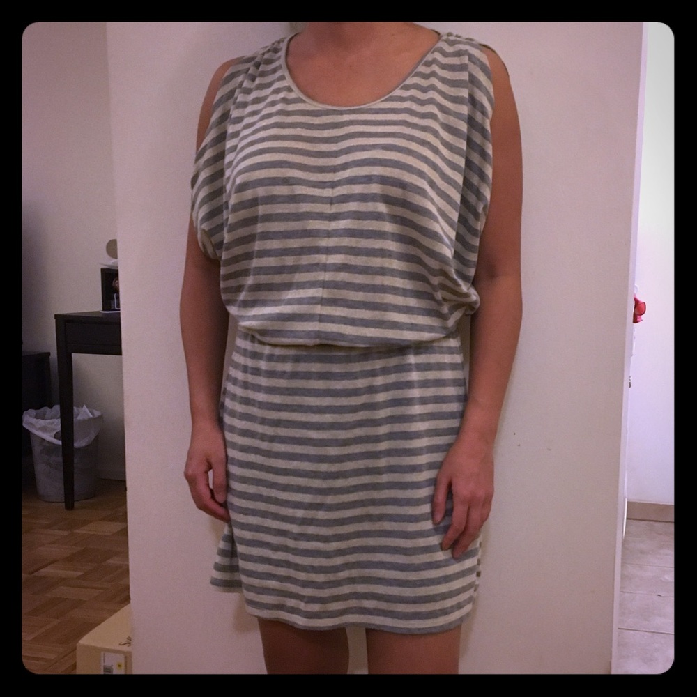 Hive & Honey gray gold stripe drape dress