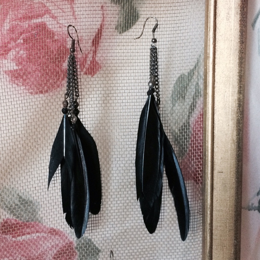 Black feather earrings - make offer