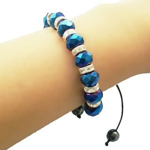 Metallic Blue coated hematite adjustable bracelet