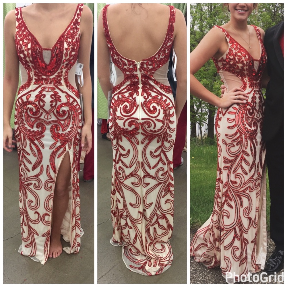 BEADED RED PROM DRESS ONLY WORN ONCE