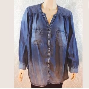 SEJOUR 22W Button Up Denim Soft Classic Top blouse