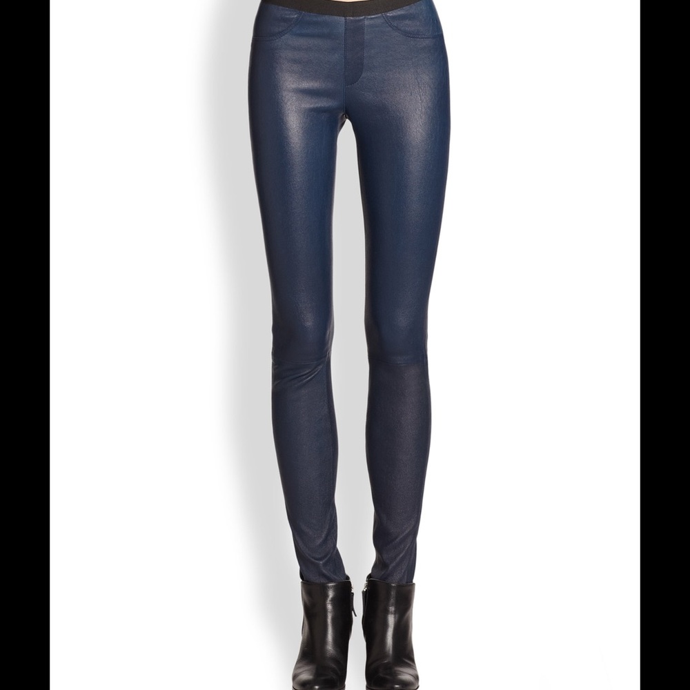 Helmut Lang Navy Leather Leggings - Size 2