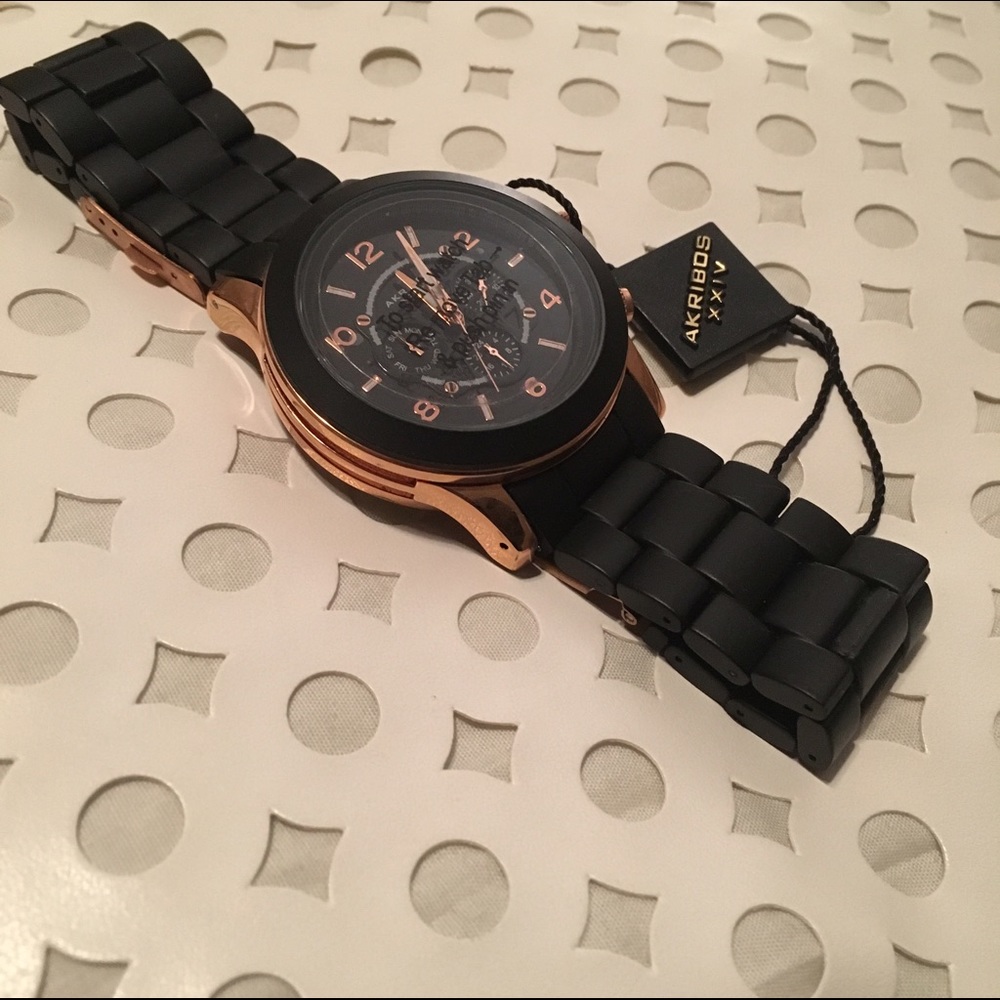 AKRIBOS XXIV Black & Rose Gold Watch