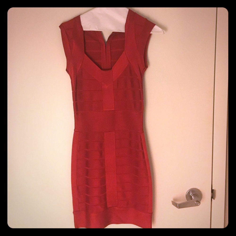 Red, bandage, French connection mini dress.