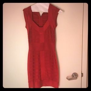 Red, bandage, French connection mini dress.