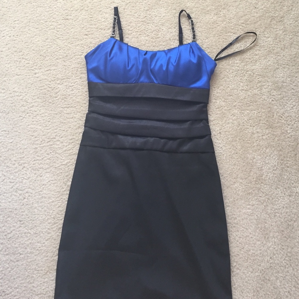 Black and blue silk cocktail dress