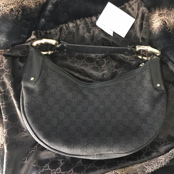 Gucci Handbags - Gucci Hobo Bag With Gold Bamboo Detail