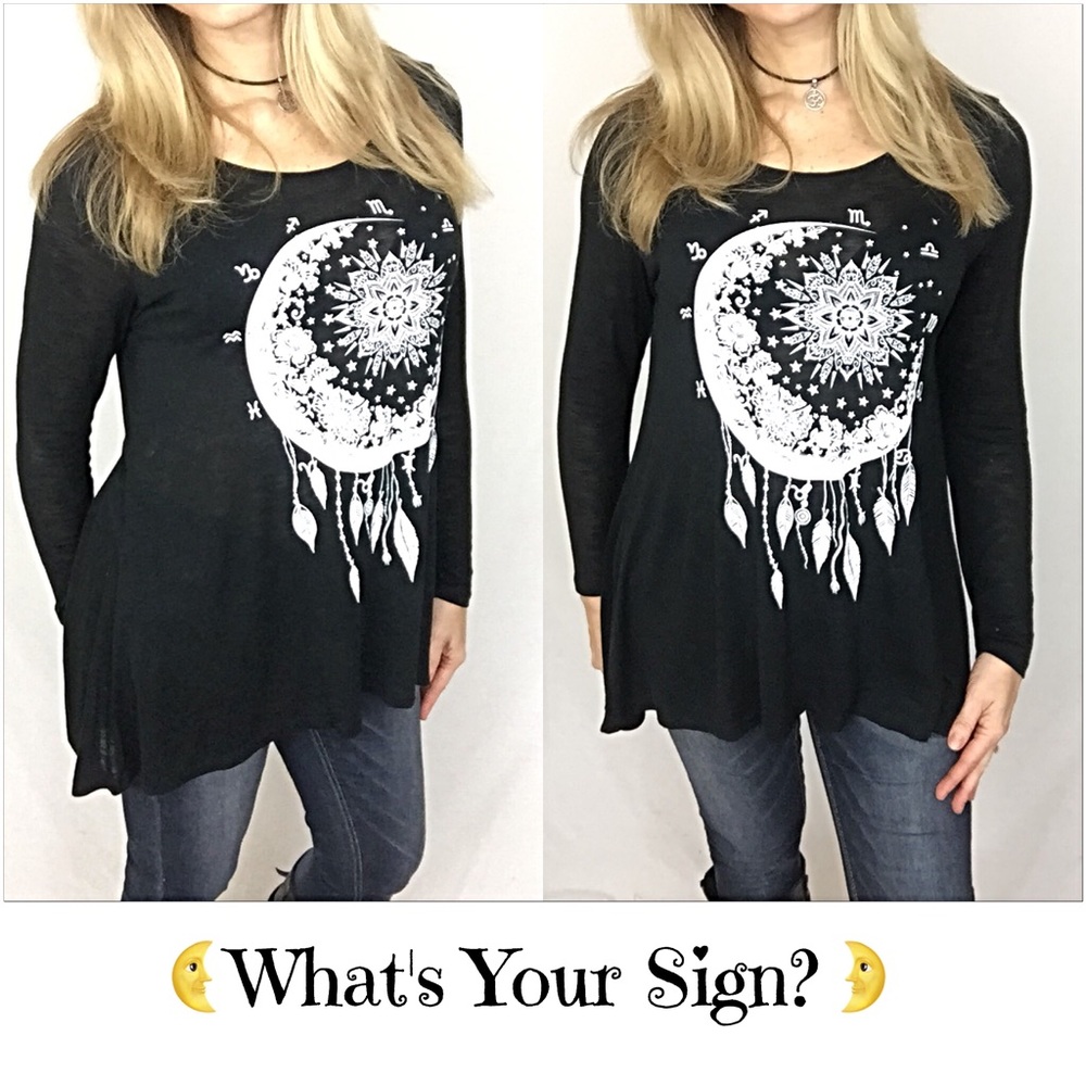 Celestial Moon Hi Low Flowy Stretchy Tunic Top SM - Picture 2 of 4