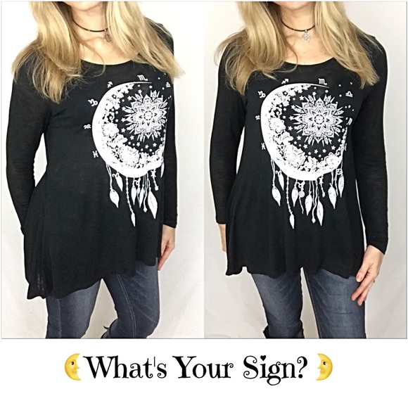 Celestial Moon Hi Low Flowy Stretchy Tunic Top SM - Picture 2 of 4