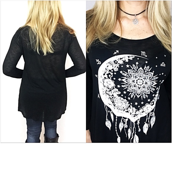 Celestial Moon Hi Low Flowy Stretchy Tunic Top SM - Picture 3 of 4