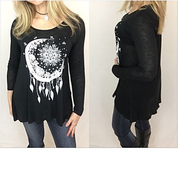 Celestial Moon Hi Low Flowy Stretchy Tunic Top SM - Picture 4 of 4