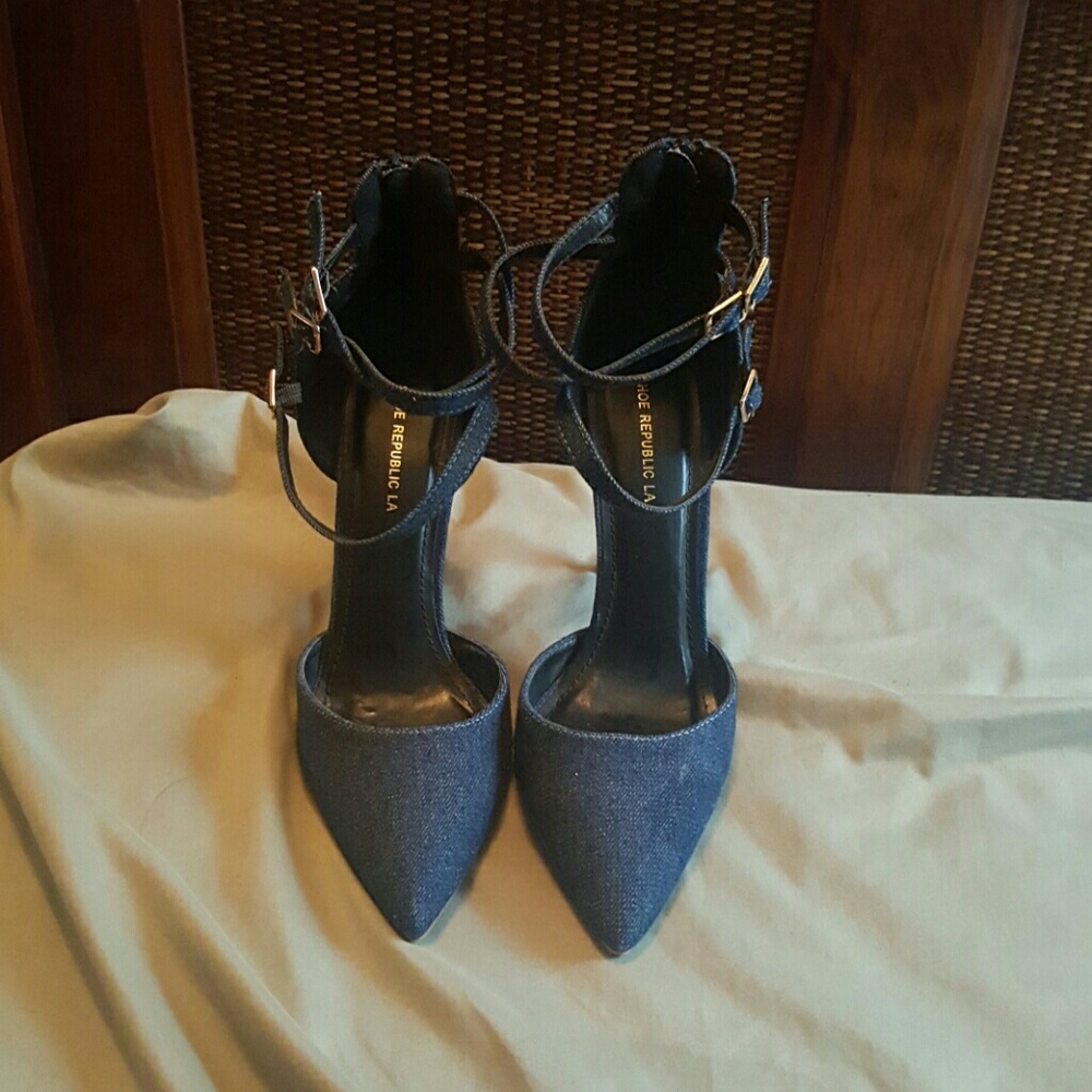 Dark blue jean strappy heels
