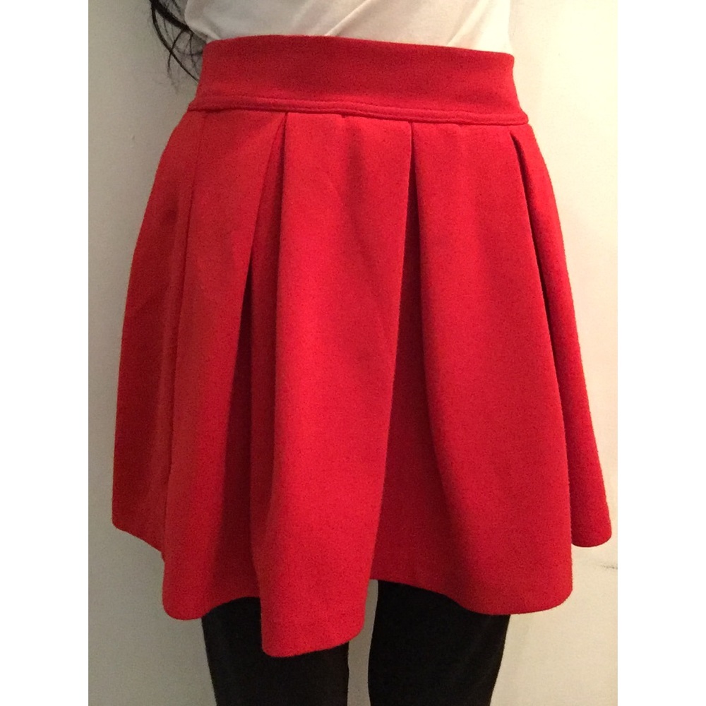 Red Pleated Scuba Skater Skirt