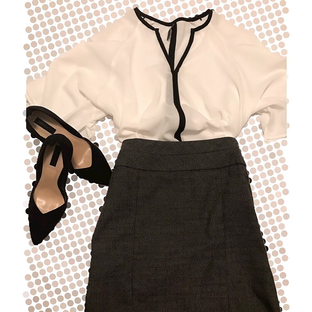 White/black silk top