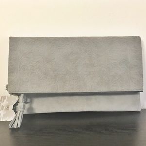 Embossed Foldover Clutch Slate Grey