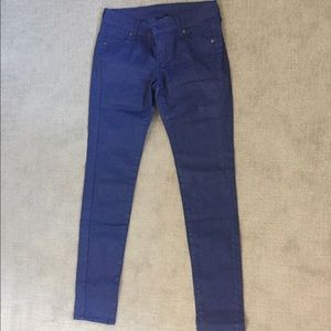 MNG Mango royal blue coated skinny jeans.