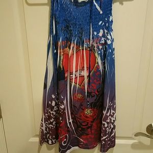 Ed hardy style dress blue red purple tattoo heart