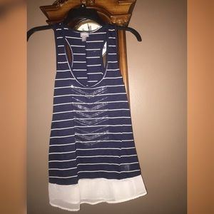 Navy and white sequined tank top