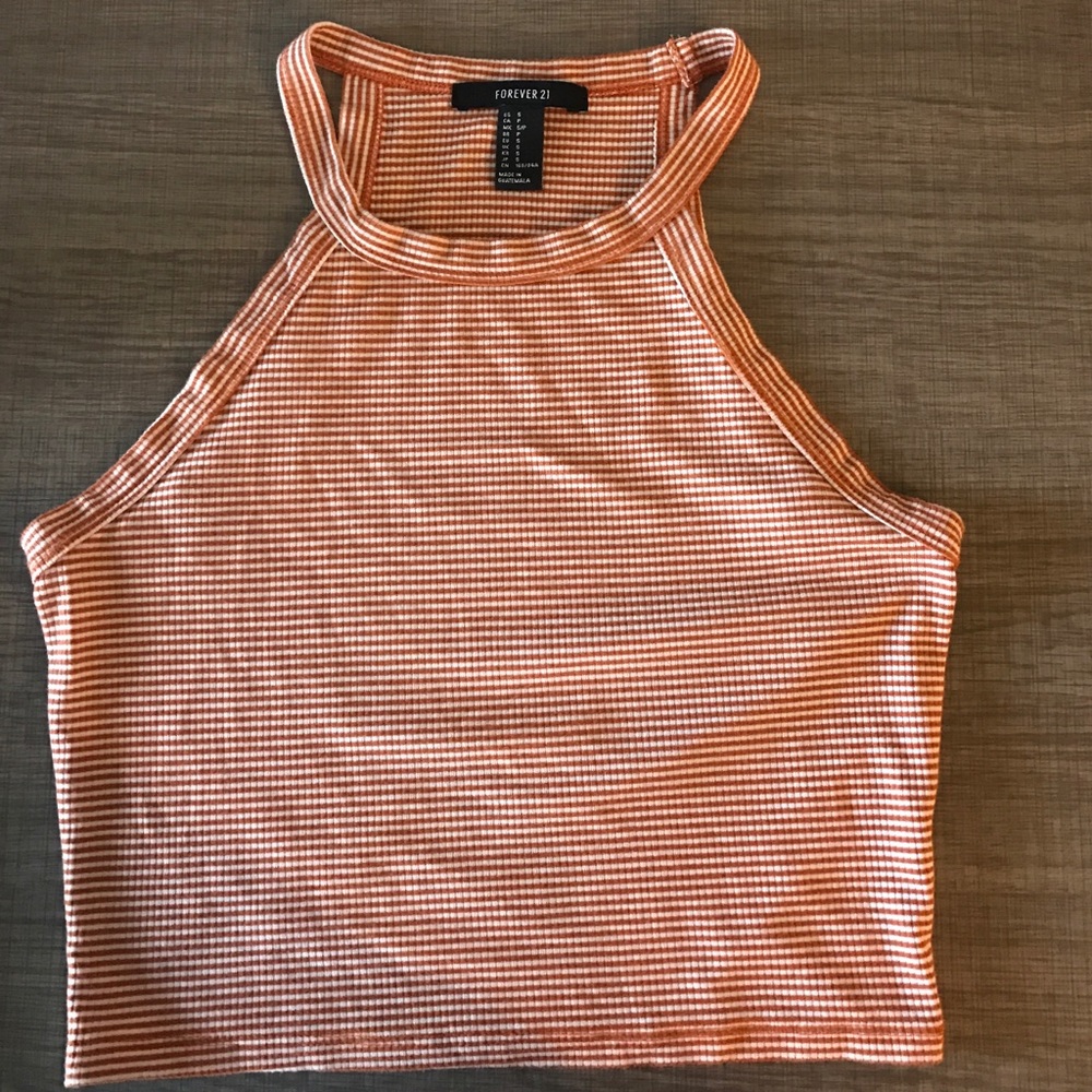 Orange white striped crop tank top